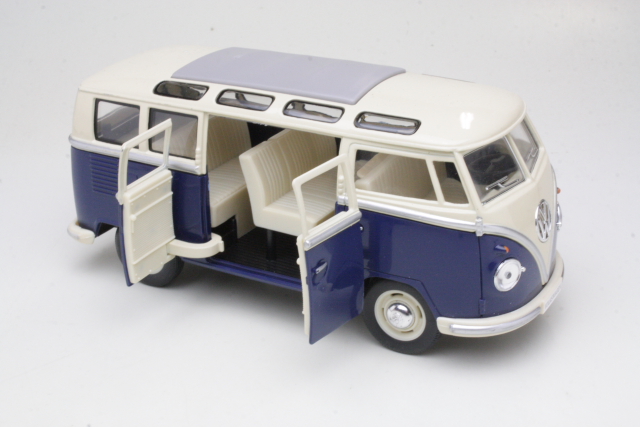 VW Samba Bus 1962, sininen/valkoinen