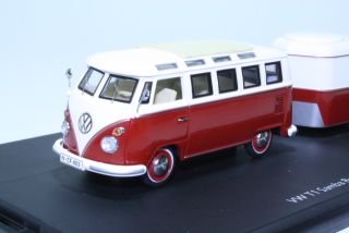 VW T1 Samba + asuntovaunu, punainen/valkoinen