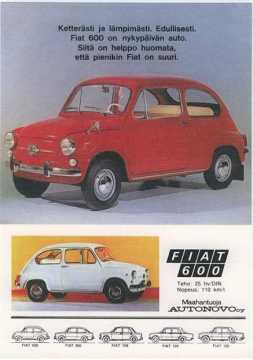 Postikortti - Fiat 600, punainen