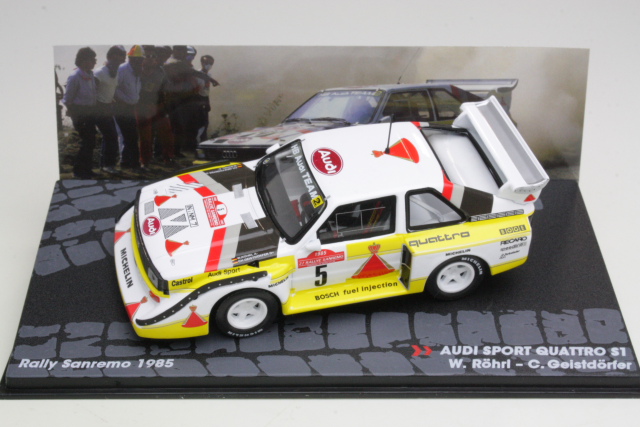 Audi Sport Quattro S1, San Remo 1985, W.Rohrl, no.5 - Sulje napsauttamalla kuva