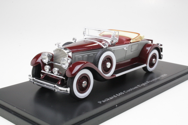 Packard 640 Custom Eight Roadster 1929, tummanpunainen/harmaa - Sulje napsauttamalla kuva