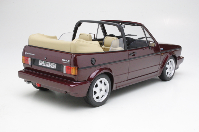 VW Golf 1 Cabriolet Classic Line 1992, tummanpunainen - Sulje napsauttamalla kuva