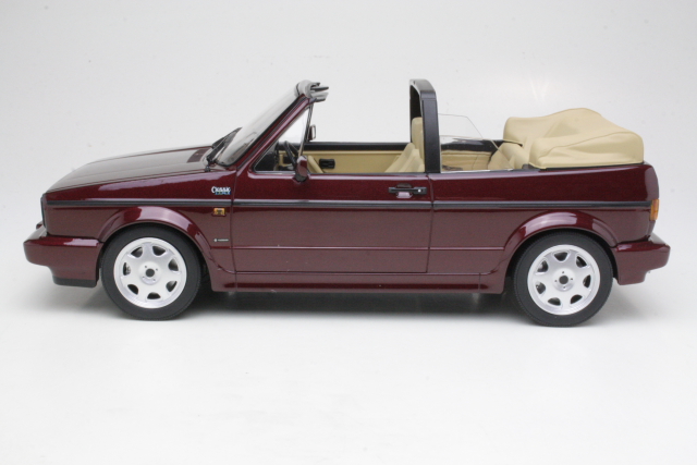 VW Golf 1 Cabriolet Classic Line 1992, tummanpunainen - Sulje napsauttamalla kuva