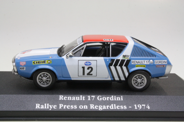 Renault 17 Gordini, Press on Regardless 1974, J.L.Therier, no.12 - Sulje napsauttamalla kuva