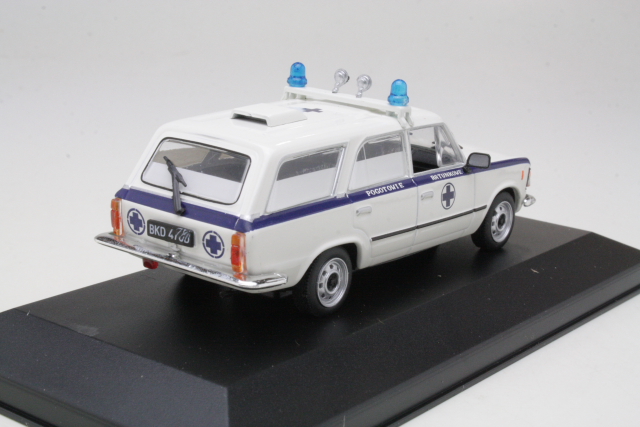 Polski Fiat 125P 4x4, valkoinen/sininen "Sanitarka"