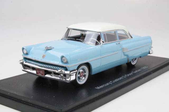 Mercury Custom 2d Sedan 1955, sininen/valkoinen - Sulje napsauttamalla kuva