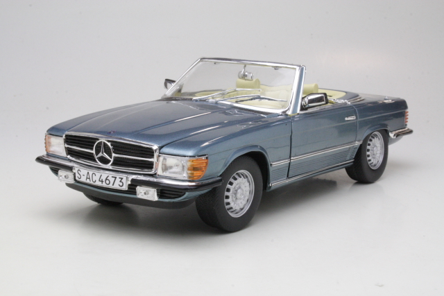 Mercedes 350SL Open Convertible 1977, sininen - Sulje napsauttamalla kuva