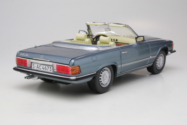 Mercedes 350SL Open Convertible 1977, sininen - Sulje napsauttamalla kuva