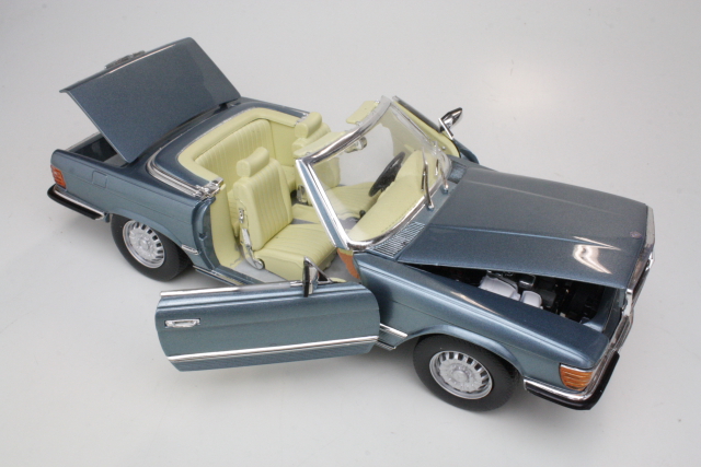 Mercedes 350SL Open Convertible 1977, sininen - Sulje napsauttamalla kuva