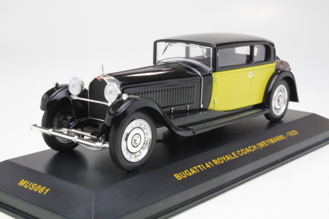 Bugatti 41 Royale Coach (Weymann) 1929, musta/keltainen - Sulje napsauttamalla kuva