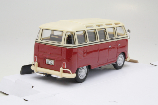 VW T1 Samba Bus, tummanpunainen/valkoinen - Sulje napsauttamalla kuva