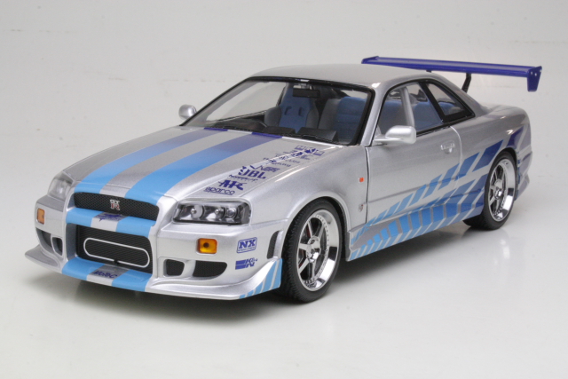 Nissan Skyline GT-R34 1999, hopea/sininen(with real neon lights) - Sulje napsauttamalla kuva