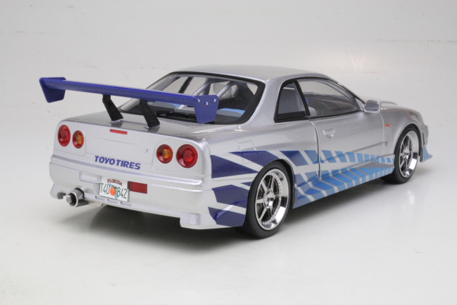Nissan Skyline GT-R34 1999, silver/blue (with real neon lights)