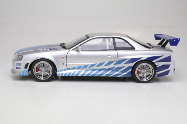 Nissan Skyline GT-R34 1999, silver/blue (with real neon lights) - Click Image to Close