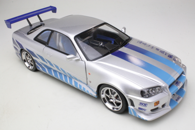 Nissan Skyline GT-R34 1999, silver/blue (with real neon lights)