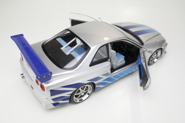 Nissan Skyline GT-R34 1999, silver/blue (with real neon lights)