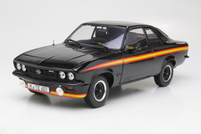 Opel Manta A GT/E 1975, musta "Black Magic" - Sulje napsauttamalla kuva