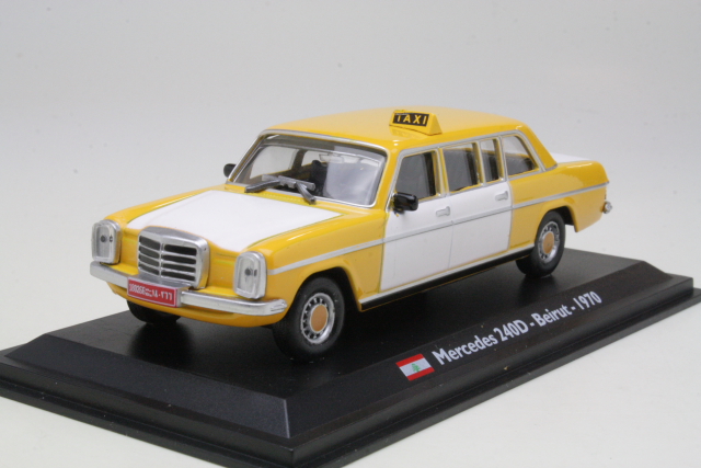 Mercedes 240D 1970, keltainen/valkoinen "Taxi Beirut" - Sulje napsauttamalla kuva