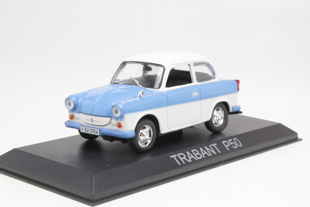 Trabant P50 1958, sininen/valkoinen - Sulje napsauttamalla kuva