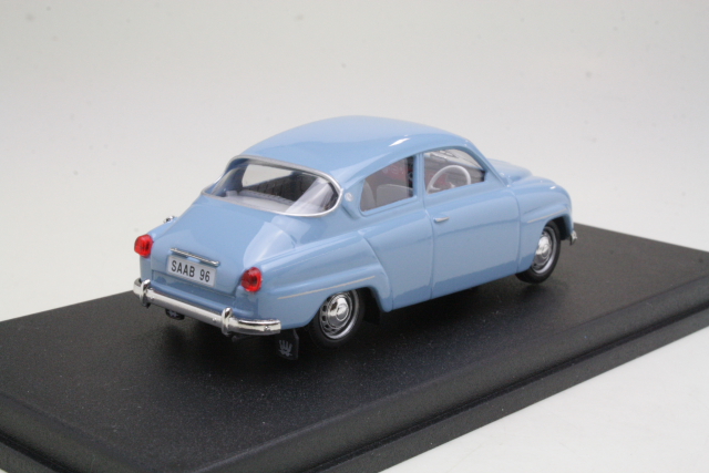 Saab 96 1962, vaaleansininen (punavalkoiset penkit) - Sulje napsauttamalla kuva