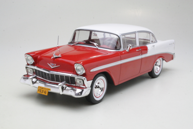 Chevrolet Bell Air 4d Sedan 1956, punainen/valkoinen - Sulje napsauttamalla kuva