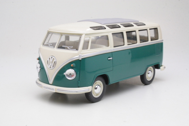 VW Samba Bus 1962, vihreä/valkoinen - Sulje napsauttamalla kuva