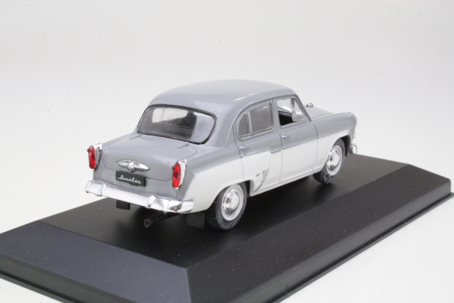 Moskvitch 407 Sedan 1958, harmaa/valkoinen - Sulje napsauttamalla kuva