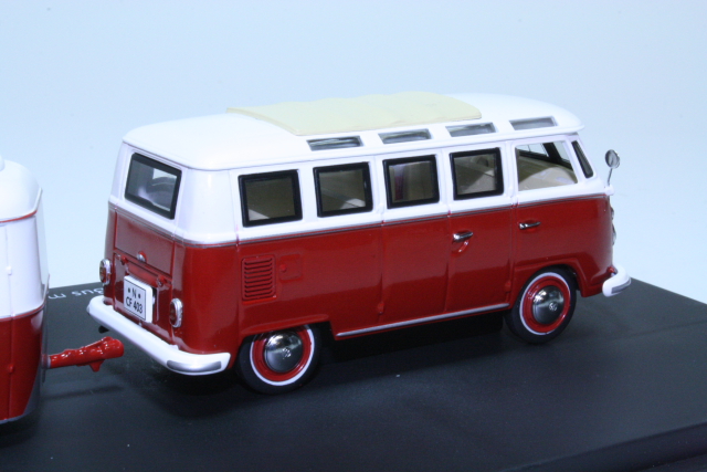 VW T1 Samba + asuntovaunu, punainen/valkoinen