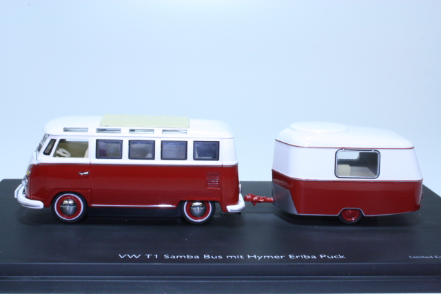 VW T1 Samba + asuntovaunu, punainen/valkoinen