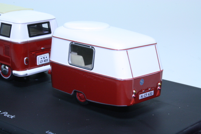 VW T1 Samba + asuntovaunu, punainen/valkoinen