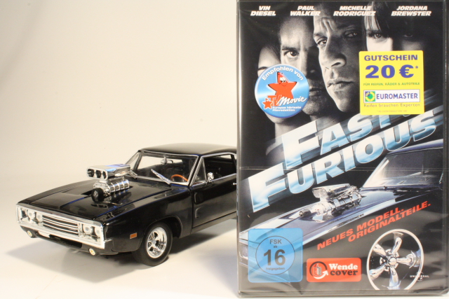 Dodge Charger 1970, musta "Fast&Furious" + DVD