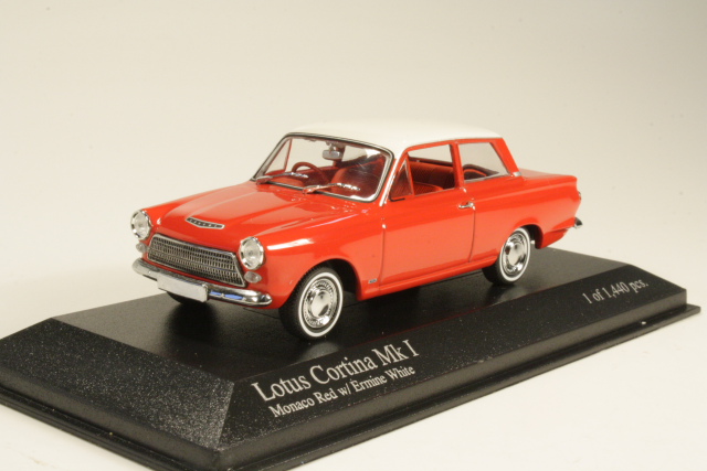 Ford Cortina Mk1 1962, punainen/valkoinen - Sulje napsauttamalla kuva