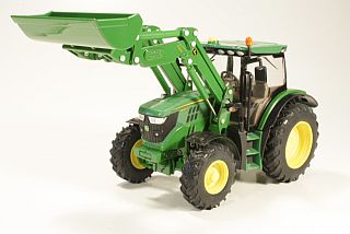 John Deere 6150R with front loader, green