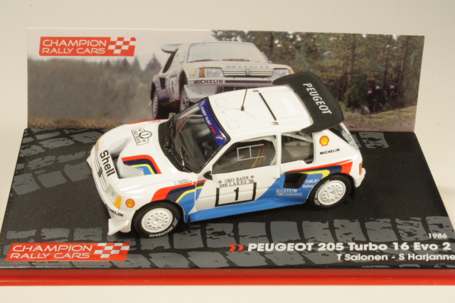 Peugeot 205 T16 E2, 1st. Finland 1986, T.Salonen, no.1 - Sulje napsauttamalla kuva