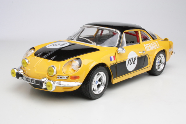 Alpine Renault A110 1600S, no.108, keltainen - Sulje napsauttamalla kuva