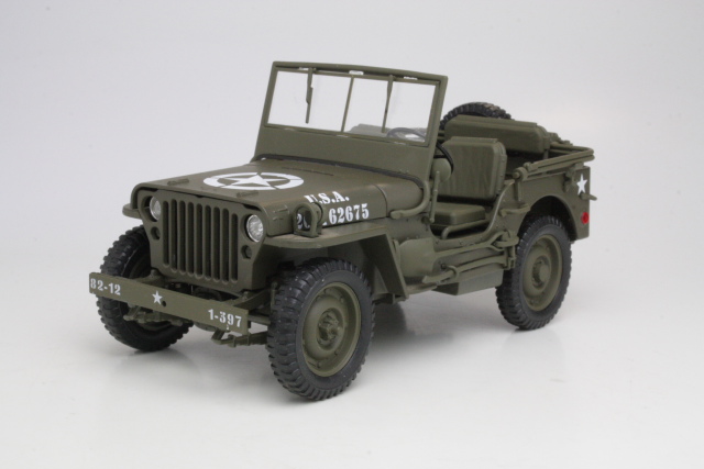 Willys Jeep 1944, 1/4 Ton U.S. Army Truck, tummanvihreä - Sulje napsauttamalla kuva