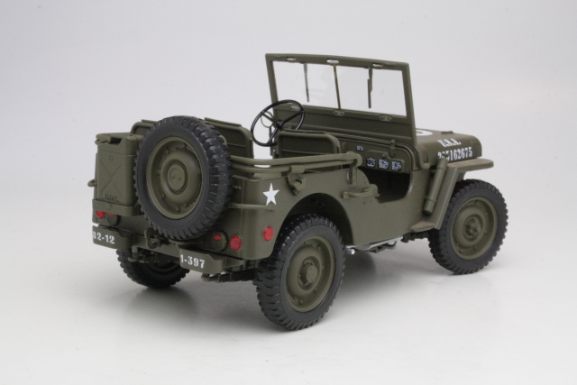 Willys Jeep 1944, 1/4 Ton U.S. Army Truck, tummanvihreä - Sulje napsauttamalla kuva