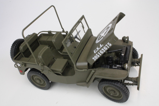 Willys Jeep 1944, 1/4 Ton U.S. Army Truck, tummanvihreä - Sulje napsauttamalla kuva