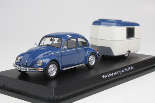 VW Kupla 1200 + Hymer Eriba Puck asuntovaunu, sininen/valkoinen - Sulje napsauttamalla kuva