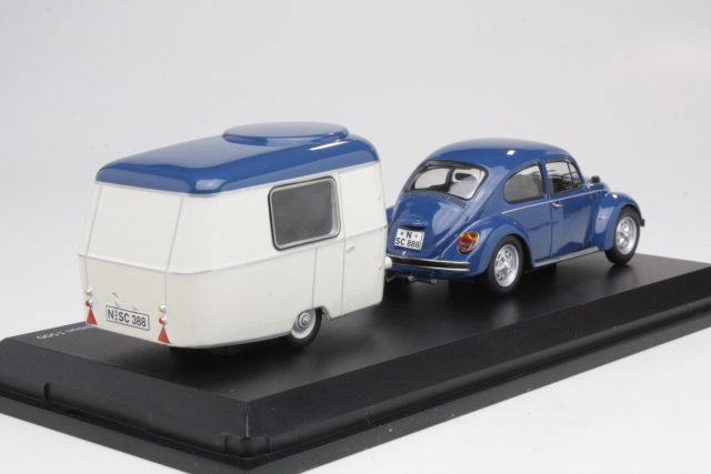 VW Kupla 1200 + Hymer Eriba Puck asuntovaunu, sininen/valkoinen - Sulje napsauttamalla kuva