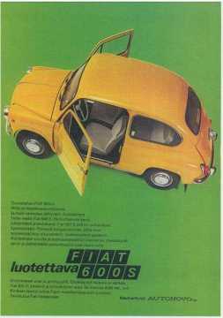 Postikortti - Fiat 600S, keltainen